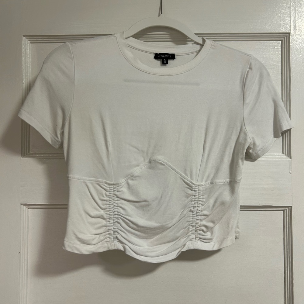 Dynamite White Ruched Crop Top
